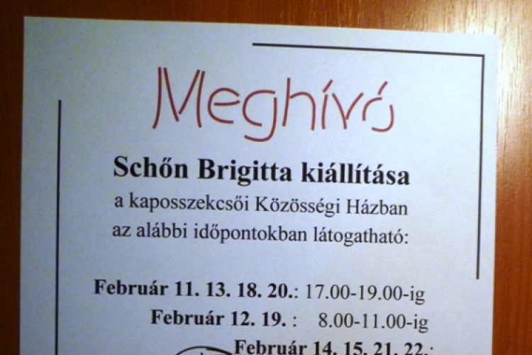 Schön Brigitta kiállítása a Kaposszekcsői Közösségi Házban